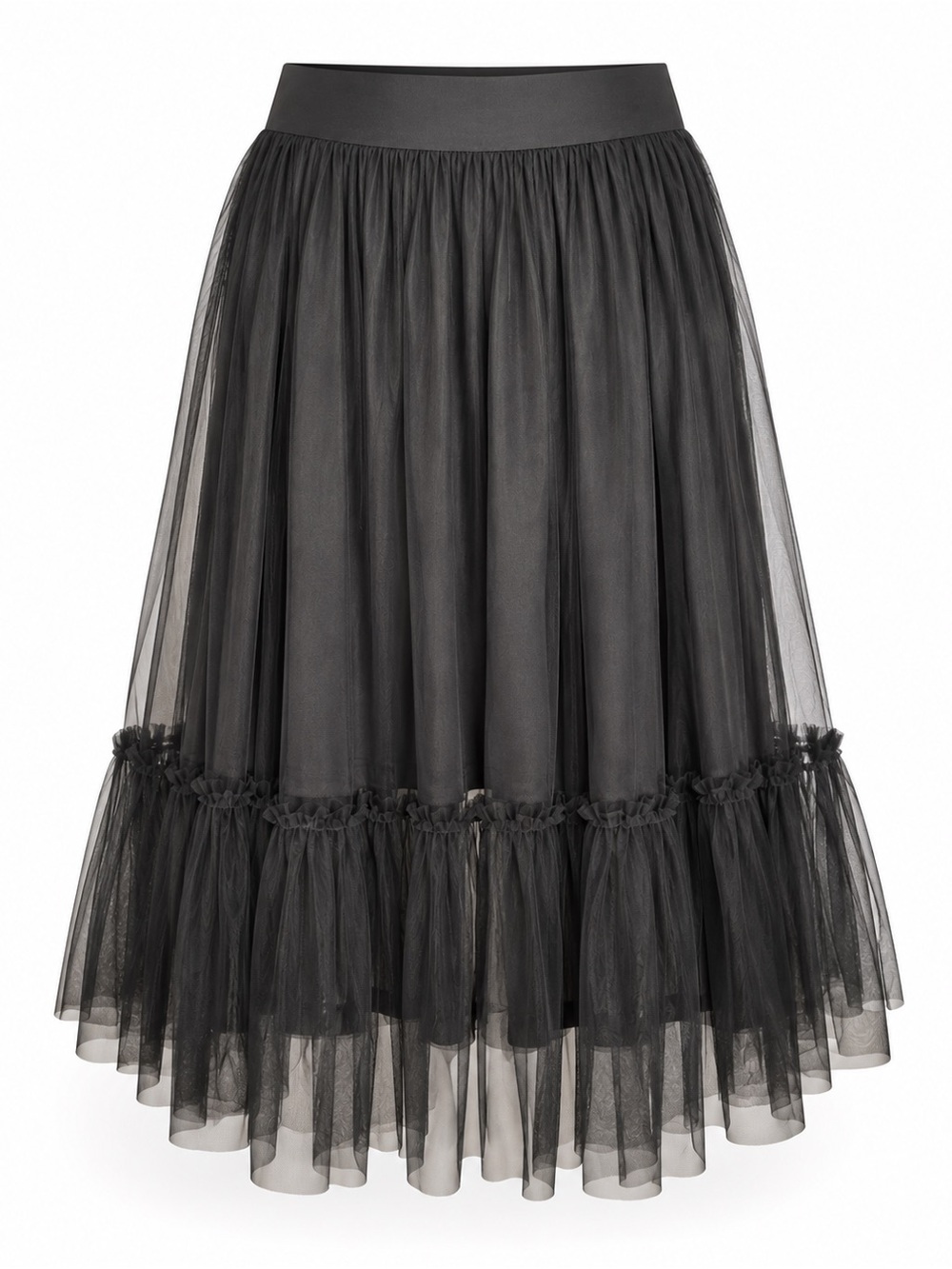 torrid Black Tulle Midi Skirt with Ruffle Trim